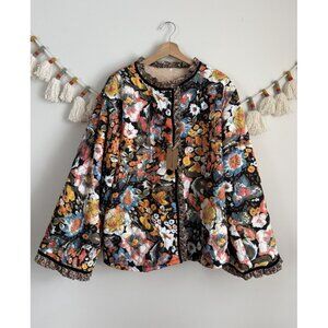 Harper & Lane Multicolor Floral Quilted Coat Jacket Sherpa Lined Cottage NWT L